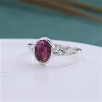 Natural Pink Tourmaline Oval Shaped Sterling Silver Ring US 8 | Akrati Jewels Inc