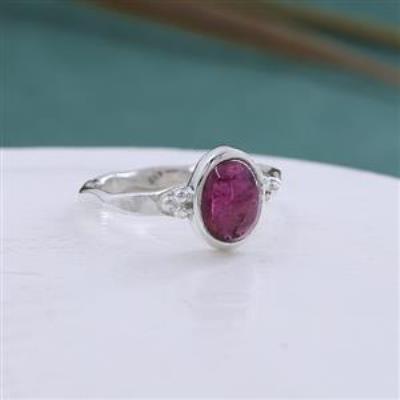 Natural Pink Tourmaline Oval Shaped Sterling Silver Ring US 8 | Akrati Jewels Inc
