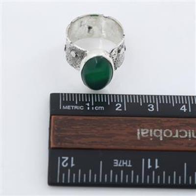 925 Sterling Silver Green Onyx Oval Shape Textured Band Men's Ring US 6  | Akrati Jewels Inc