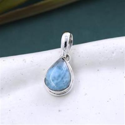 925 Sterling Silver Larimar Teardrop Minimal Pendant for Wife | Akrati Jewels Inc