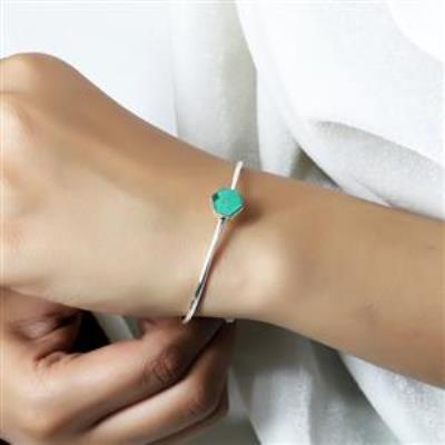 Elegant Hexagonal Green Malachite 925 Silver Boho Cuff Bangle Jewelry  | Akrati Jewels Inc