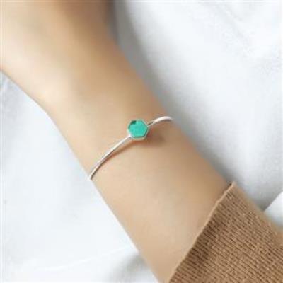 Elegant Hexagonal Green Malachite 925 Silver Boho Cuff Bangle Jewelry  | Akrati Jewels Inc