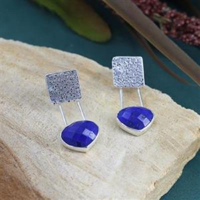 Israeli Design 925 Sterling Silver Natural Lapis Lazuli Gemstone Jacket Earrings Jewelry Distributor | Akrati Jewels Inc