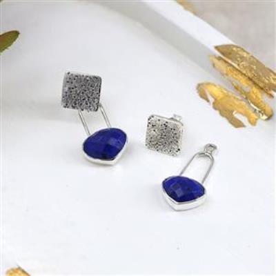 Israeli Design 925 Sterling Silver Natural Lapis Lazuli Gemstone Jacket Earrings Jewelry Distributor | Akrati Jewels Inc