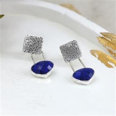 Israeli Design 925 Sterling Silver Natural Lapis Lazuli Gemstone Jacket Earrings Jewelry Distributor | Akrati Jewels Inc