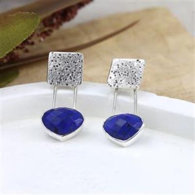 Israeli Design 925 Sterling Silver Natural Lapis Lazuli Gemstone Jacket Earrings Jewelry Distributor | Akrati Jewels Inc