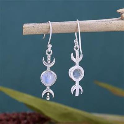 Handmade Triple Crescent Moon 925 Silver Dangle Earrings Fine Jewelry Supplier | Akrati Jewels Inc
