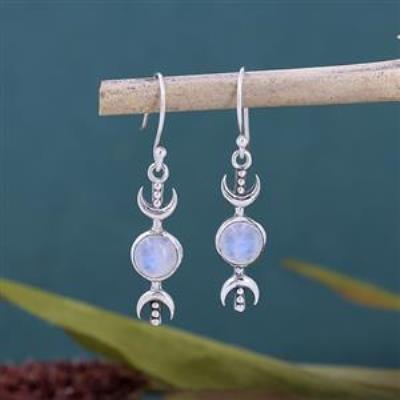 Handmade Triple Crescent Moon 925 Silver Dangle Earrings Fine Jewelry Supplier | Akrati Jewels Inc