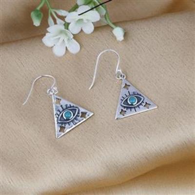 925 Sterling Silver Evil Eye Triangle Shape Dangle Earring Manufacturer | Akrati Jewels Inc