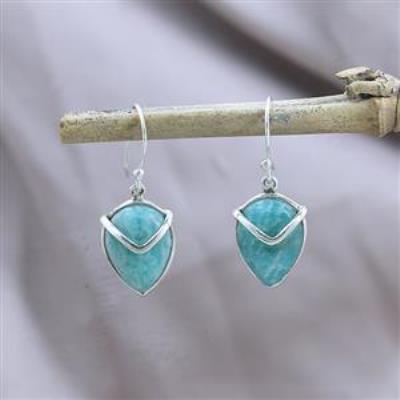 Amazonite Dangle Earring in V Shape Teardrop Chevron Design Dandle Earrings Fine Jewelry Wholesaler925 sterling | Akrati Jewels Inc