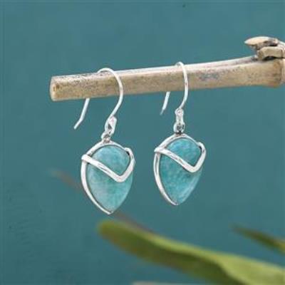 Amazonite Dangle Earring in V Shape Teardrop Chevron Design Dandle Earrings Fine Jewelry Wholesaler925 sterling | Akrati Jewels Inc