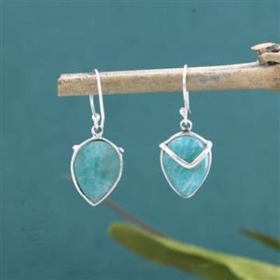 Amazonite Dangle Earring in V Shape Teardrop Chevron Design Dandle Earrings Fine Jewelry Wholesaler925 sterling | Akrati Jewels Inc