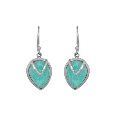 Amazonite Dangle Earring in V Shape Teardrop Chevron Design Dandle Earrings Fine Jewelry Wholesaler925 sterling | Akrati Jewels Inc