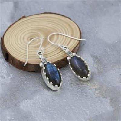 Natural Blue Flash Labradorite 925 Silver Stylish Dangle Earring Women Bulk Jewelry Distributor | Akrati Jewels Inc