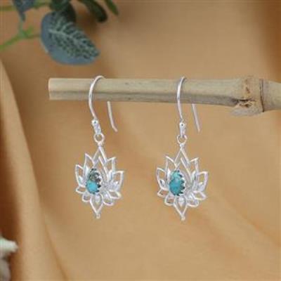 925 Sterling Silver Genuine Turquoise Gemstone Lotus Dangle Earring Fine Jewelry Wholesaler | Akrati Jewels Inc