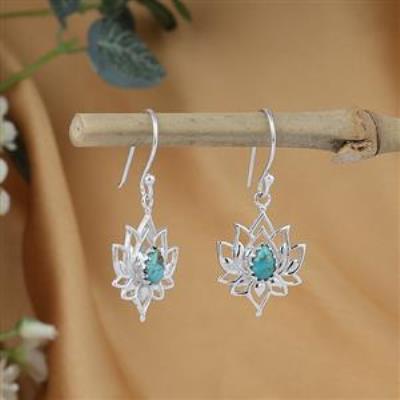 925 Sterling Silver Genuine Turquoise Gemstone Lotus Dangle Earring Fine Jewelry Wholesaler | Akrati Jewels Inc