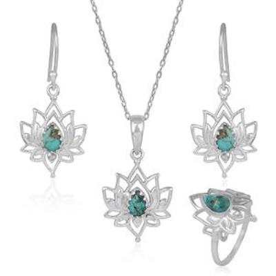 925 Sterling Silver Genuine Turquoise Gemstone Lotus Dangle Earring Fine Jewelry Wholesaler | Akrati Jewels Inc
