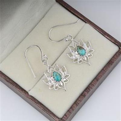 925 Sterling Silver Genuine Turquoise Gemstone Lotus Dangle Earring Fine Jewelry Wholesaler | Akrati Jewels Inc