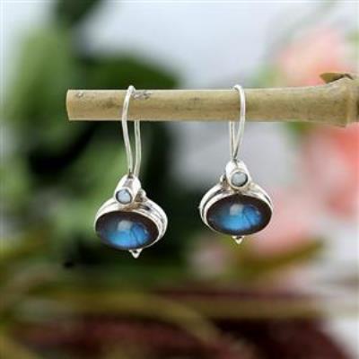 Nature Inspired Double Gemstone Artistic 925 Silver Dangle Earrings Fine Jewellery Supplier | Akrati Jewels Inc