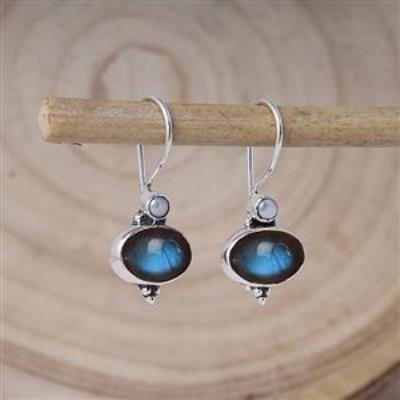 Nature Inspired Double Gemstone Artistic 925 Silver Dangle Earrings Fine Jewellery Supplier | Akrati Jewels Inc