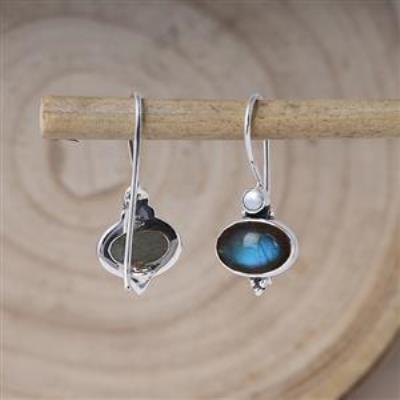 Nature Inspired Double Gemstone Artistic 925 Silver Dangle Earrings Fine Jewellery Supplier | Akrati Jewels Inc