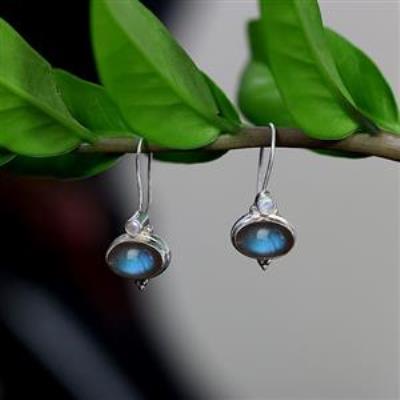 Nature Inspired Double Gemstone Artistic 925 Silver Dangle Earrings Fine Jewellery Supplier | Akrati Jewels Inc