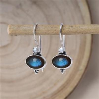 Nature Inspired Double Gemstone Artistic 925 Silver Dangle Earrings Fine Jewellery Supplier | Akrati Jewels Inc