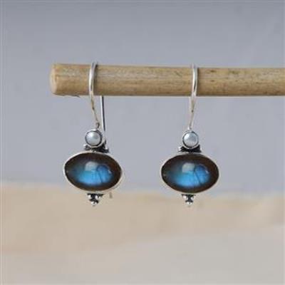 Nature Inspired Double Gemstone Artistic 925 Silver Dangle Earrings Fine Jewellery Supplier | Akrati Jewels Inc
