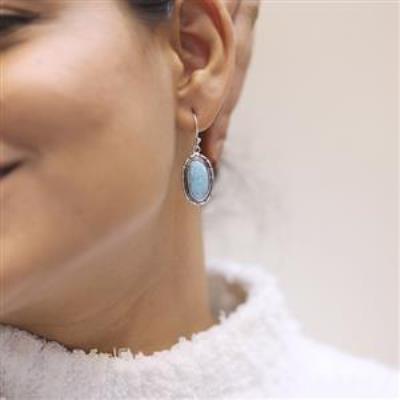 925 Sterling Silver Oval Shape Larimar Handmade Dangle Earring Fine Jewelry Wholesaler  | Akrati Jewels Inc
