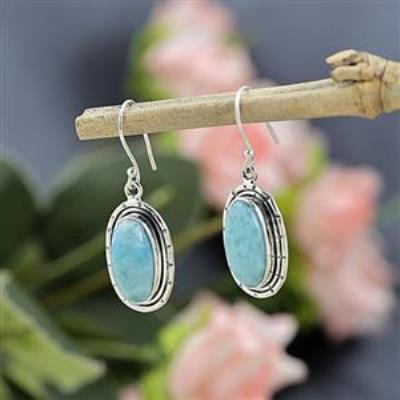 925 Sterling Silver Oval Shape Larimar Handmade Dangle Earring Fine Jewelry Wholesaler  | Akrati Jewels Inc