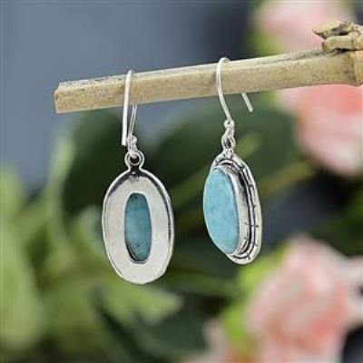 925 Sterling Silver Oval Shape Larimar Handmade Dangle Earring Fine Jewelry Wholesaler  | Akrati Jewels Inc