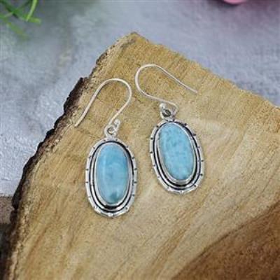 925 Sterling Silver Oval Shape Larimar Handmade Dangle Earring Fine Jewelry Wholesaler  | Akrati Jewels Inc