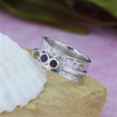 3 Stone Leaf Design 925 Sterling Silver Spinner Ring Handmade Jewelry Distributor Supplier | Akrati Jewels Inc