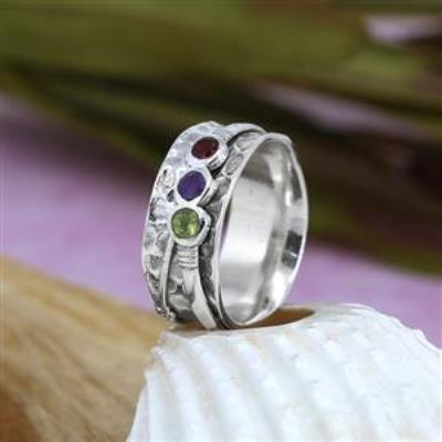 3 Stone Leaf Design 925 Sterling Silver Spinner Ring Handmade Jewelry Distributor Supplier | Akrati Jewels Inc