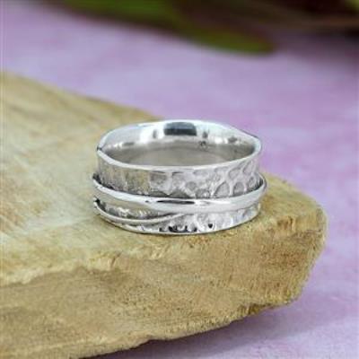 3 Stone Leaf Design 925 Sterling Silver Spinner Ring Handmade Jewelry Distributor Supplier | Akrati Jewels Inc