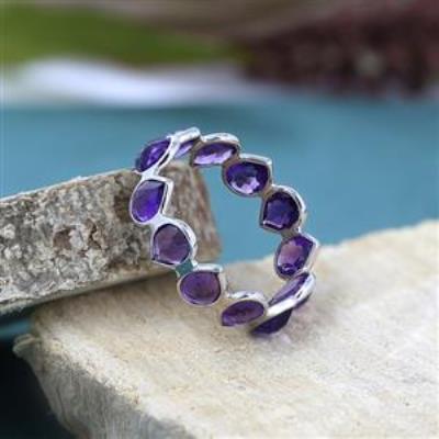 925 Sterling Silver Full Eternity Amethyst Band Ring Handmade Jewelry Manufacturer | Akrati Jewels Inc