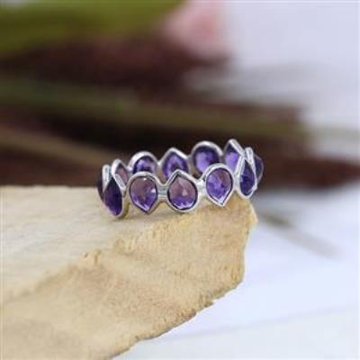 925 Sterling Silver Full Eternity Amethyst Band Ring Handmade Jewelry Manufacturer | Akrati Jewels Inc