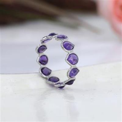 925 Sterling Silver Full Eternity Amethyst Band Ring Handmade Jewelry Manufacturer | Akrati Jewels Inc