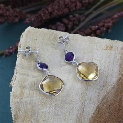 925 Sterling Silver Two Stone Handmade Dangle Earring Fine Jewelry Manufacturer | Akrati Jewels Inc