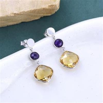 925 Sterling Silver Two Stone Handmade Dangle Earring Fine Jewelry Manufacturer | Akrati Jewels Inc