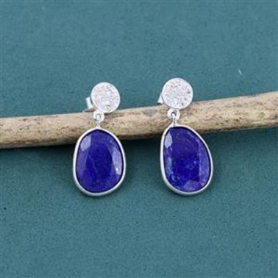 925 Sterling Silver Lapis Zircon Stud Dangle Earring Jewelry Distributor | Akrati Jewels Inc