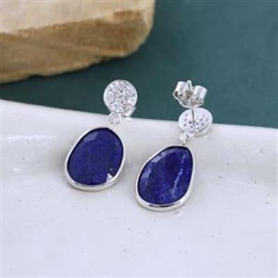 925 Sterling Silver Lapis Zircon Stud Dangle Earring Jewelry Distributor | Akrati Jewels Inc