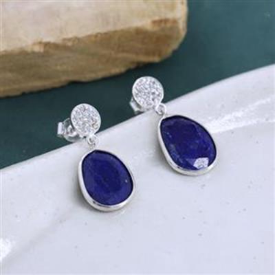 925 Sterling Silver Lapis Zircon Stud Dangle Earring Jewelry Distributor | Akrati Jewels Inc