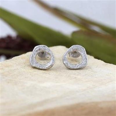 Minimalist Organic Circle 925 Silver Textured Stud Earrings Fine Jewelry Distrinutor | Akrati Jewels Inc