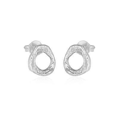 Minimalist Organic Circle 925 Silver Textured Stud Earrings Fine Jewelry Distrinutor 