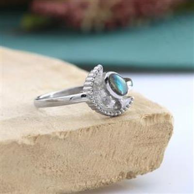 Minimalist Oval Moon Design Gemstone Handmade 925 Sterling Silver Ring Jewelry Wholesaler | Akrati Jewels Inc