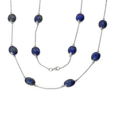 Long Double Layer Checker Stone 40 Inch Sterling Silver Handmade Necklace Fine Jewelry Distributor | Akrati Jewels Inc