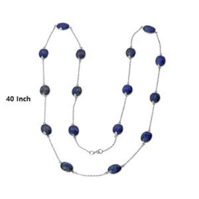 Long Double Layer Checker Stone 40 Inch Sterling Silver Handmade Necklace Fine Jewelry Distributor | Akrati Jewels Inc