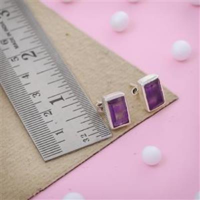 Rectangluo Amethyst Silver Earring Stud | Akrati Jewels Inc