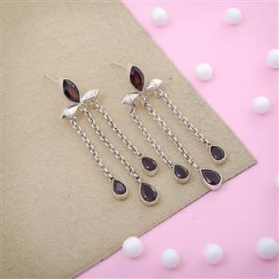 Dangling Garnet Gemstone Silver Earring | Akrati Jewels Inc